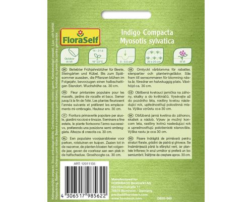 Balení semen květin Indigo Compacta Myosotis sylvatica od FloraSelf