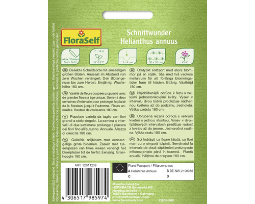 Balení semen FloraSelf Schnittwunder Helianthus annuus