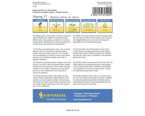 Balení semen ředkvičky Vienna F1
