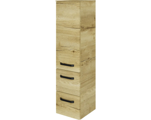 Koupelnová midi skříňka Jungborn VENTITRE dub halifax přírodní 30 x 121 x 33 cm Vysoká skříňka se třemi zásuvkami v dřevěném provedení