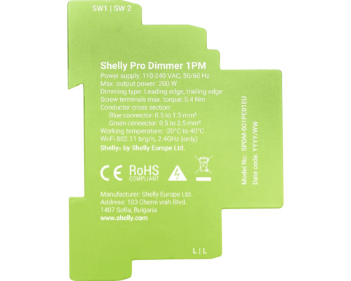 Informace o produktu Shelly Pro Dimmer 1PM