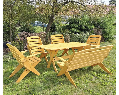 Zahradní sestava dřevěná SKLÁDACÍ stůl, lavice, 4 židle borovice