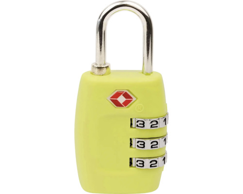 Žlutý zámek na zavazadla s číselným kódem a schválením TSA