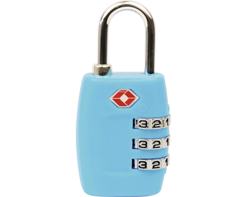 Modrý zámek na zavazadla s číselným kódem a logem Travel Sentry