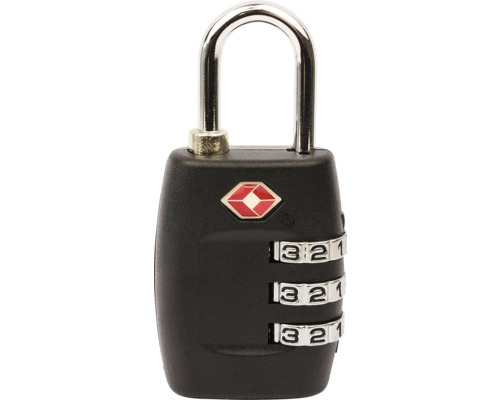 Černý zámek na zavazadla s číselným kódem a symbolem TSA