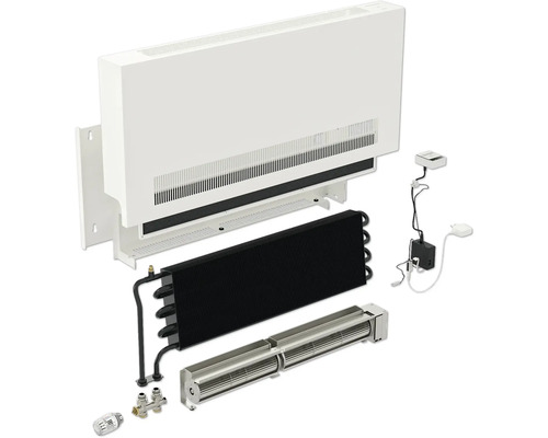 Řez konvektoru radiátoru s topným tělesem, ventilátorem a příslušenstvím