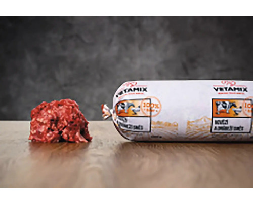 Maso pro psy mražené VETAMIX hovězí a drůbeží směs syrová 1 kg Vetamix Čerstvé maso pro psy role a porce
