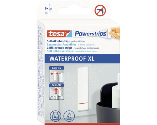 Voděodolné lepicí proužky Tesa Powerstrip XL 40519-00000-00 Tesa Powerstrips Waterproof XL, 9 kusů, samolepicí a beze stop odstranitelné