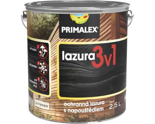 Lazura na dřevo PRIMALEX 3v1 tenkovrstvá pinie antická 2,5 l Primalex Lazura na dřevo 3v1, 2,5 litru, pro exteriér