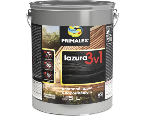Lazura na dřevo PRIMALEX 3v1 tenkovrstvá mahagon amer 5 l Lazura na dřevo v kovovém kbelíku, objem pět litrů.