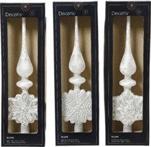 Skleněná špička na vánoční stromek Decoris, design sněhové vločky, v balení
