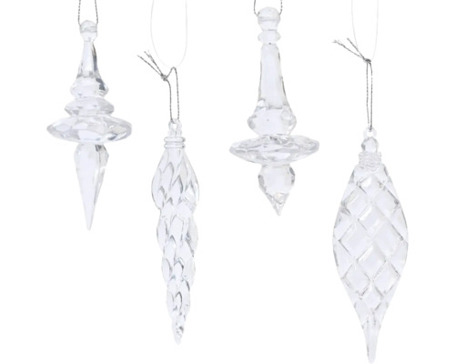 Závěsné ozdoby Čtyři průhledné rampouchy jako ozdoby na vánoční stromeček