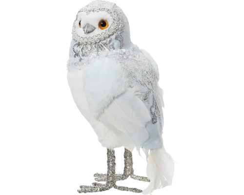Sova polyester se třpytkami 13 x 18 x 32 cm modro-bílá Dekorativní sněžná sova s třpytivými detaily pro slavnostní výzdobu