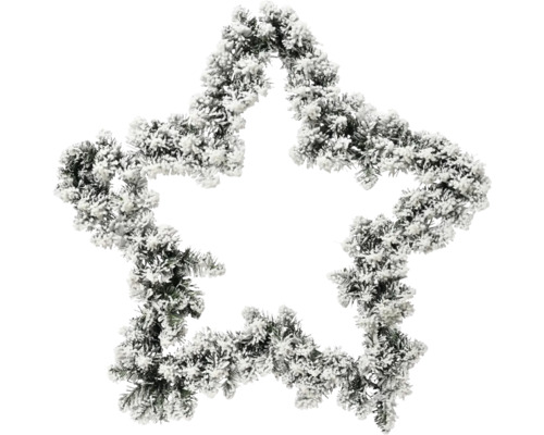 Sněhem pokrytá hvězda z jedlových větví jako vánoční dekorace