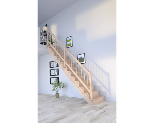 Schodiště Pertura Atanas Lepené dřevo buk s podstupnicemi buk rovné 80 cm 13/14 Dřevěné schodiště se zábradlím v obývacím pokoji