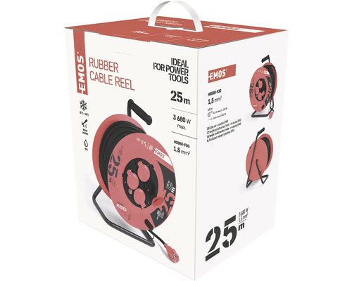 Balení gumového kabelového bubnu EMOS s délkou kabelu 25 metrů