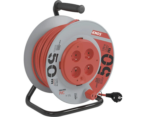 Kabelový buben s 50metrovým PVC kabelem a čtyřmi zásuvkami