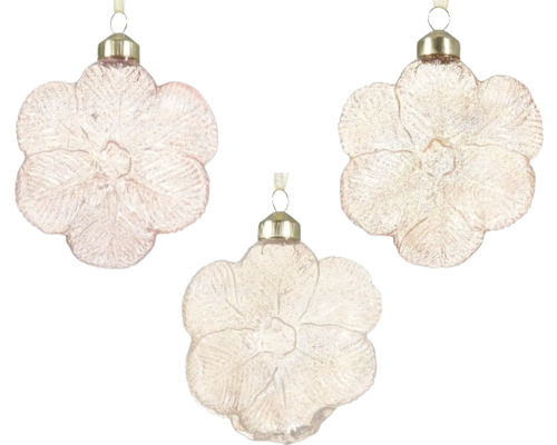 Vánoční ozdoby skleněné květiny Tři květinové ozdoby k zavěšení