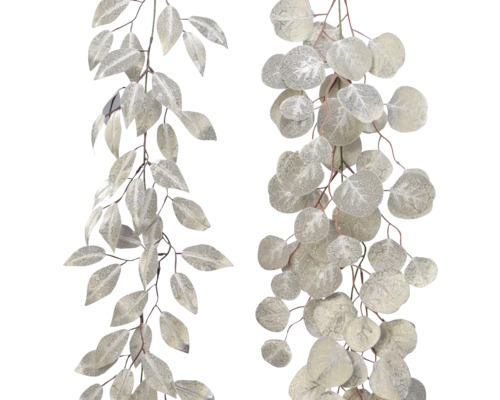 Girlanda stříbrná Dva umělé eukalyptové girlandy s kulatými a podlouhlými listy