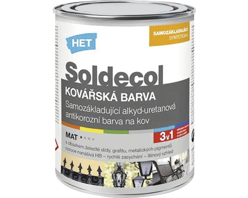 Barva na kov HET Soldecol 3v1 kovářská 0,75 l Barva na kovářské výrobky Soldecol v plechovce