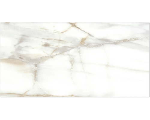 Dlažba Obklad imitace mramoru LUCCA Bianco Gold lesklá 30x60 cm Mramorová deska se žilkováním