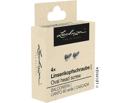 Balení čtyř šroubů s oválnou hlavou značky Lechuza