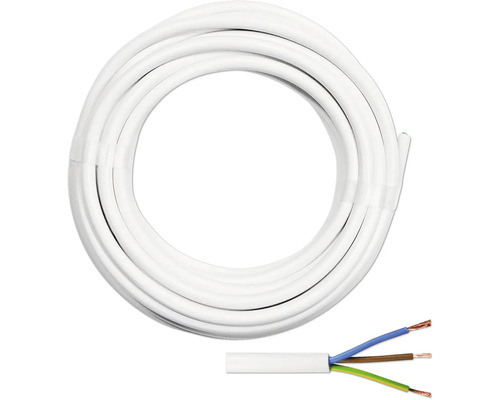 Bílý elektrický kabel, svinutý do kruhu