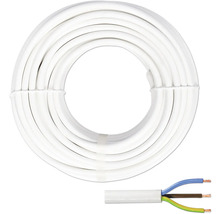 Bílý kabel v kruhu s odizolovaným koncem kabelu
