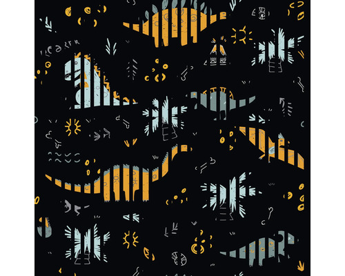 Designový akustický panel DIGI06Q 1133x19x1195mm Ilustrace s dinosaury a dekorativními prvky na tmavém pozadí