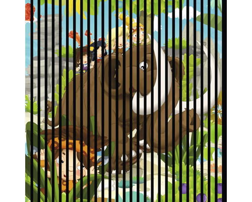 Designový akustický panel DIGI06V 1133x19x1195mm Ilustrace dětí jedoucích na mamutovi