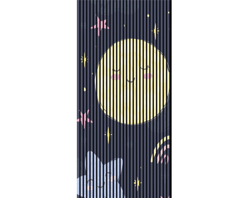 Designový akustický panel DIGI06R 1133x19x2400mm Obrázek lamelového závěsu s motivy měsíce a hvězd