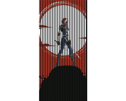 Designový akustický panel DIGI06T 1133x19x2400mm Ilustrace komiksové postavy za černými pruhy