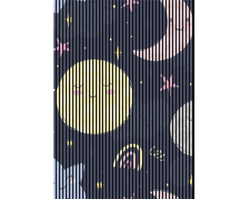 Designový akustický panel DIGI06R 1693x19x2400mm Ilustrace měsíců, hvězd a duhy