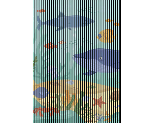 Designový akustický panel DIGI06S 1693x19x2400mm Ilustrace podvodního obrázku se žraloky, rybami a mořskými rostlinami