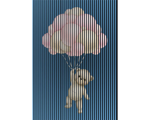 Designový akustický panel DIGI06W 1693x19x2400mm Ilustrace medvídka visícího na balónu