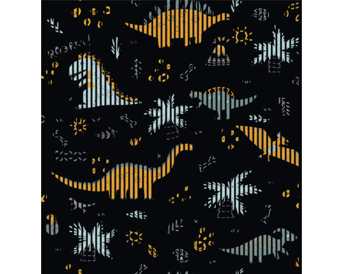 Designový akustický panel DIGI06Q 2253x19x2400mm Ilustrace s motivem dinosaurů a rostlin na tmavém pozadí