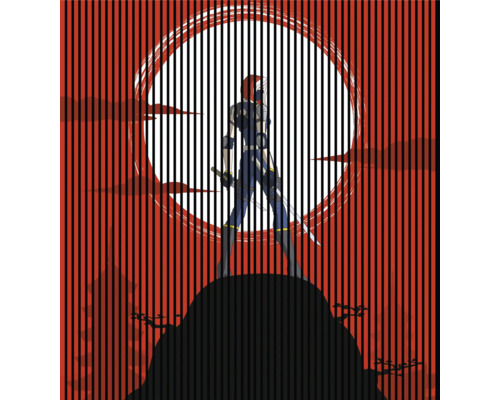 Designový akustický panel DIGI06T 2253x19x2400mm Ilustrace komiksové postavy na kopci před úplňkem