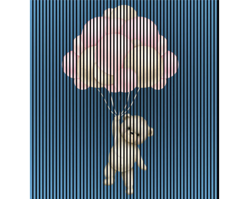 Designový akustický panel DIGI06W 2253x19x2400mm Ilustrace medvídka visícího na balónech