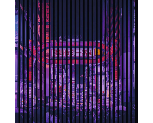 Designový akustický panel DIGI06L 1133x19x1195mm Abstraktní obraz rušné ulice s neonovými reklamami v noci