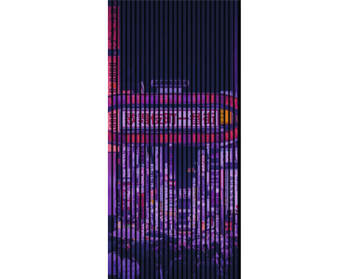 Designový akustický panel DIGI06L 1133x19x2400mm Neonově osvětlený pohled na město