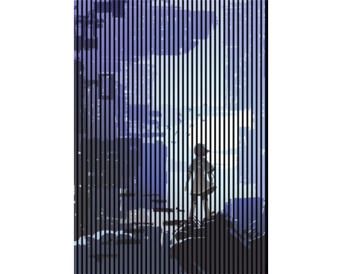 Designový akustický panel DIGI06D 1693x19x2400mm Ilustrace osoby stojící na skalách
