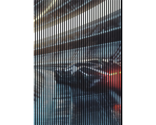 Designový akustický panel DIGI06H 1693x19x2400mm Abstraktní design s vertikálními liniemi na rozmazaném pozadí