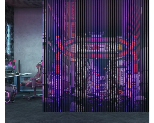 Moderní design pokoje s dřevěnou lamelovou stěnou a herním vybavením