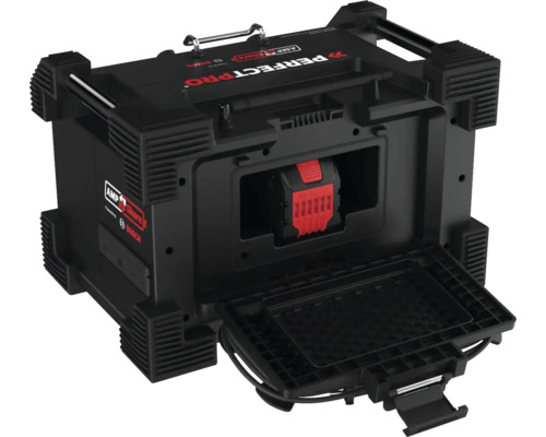 Staveniště rádia Bosch Perfectpro s otevřenou přihrádkou na baterii