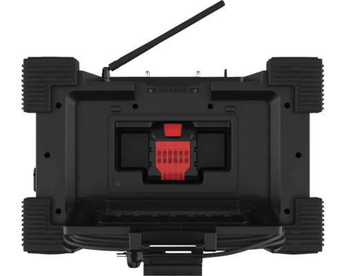 Pohled zezadu na staveništní rádio s anténou