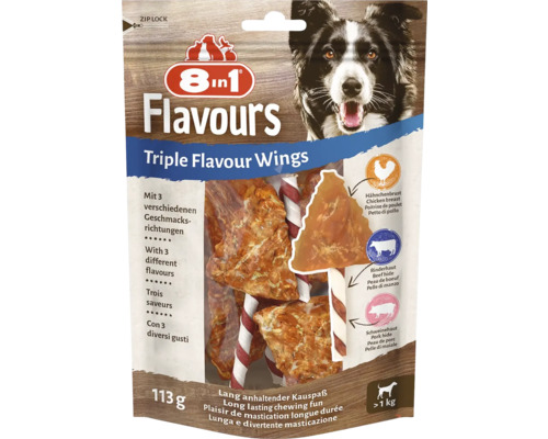 8in1 Flavours Triple Flavour Wings psí pamlsek s kuřecím, hovězím a vepřovým masem