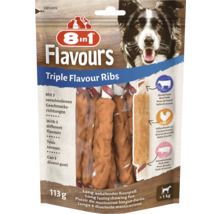 8in1 Flavours Triple Flavour Ribs psí svačina balení s hovězím, kuřecím a vepřovým masem