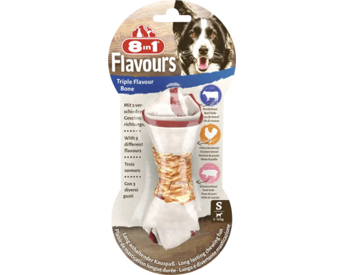 Pamlsek pro psy 8in1 Triple Flavour kost žvýkací S Kost 8in1 Flavours s trojitou příchutí pro psy, velikost S, vhodná pro psy od 3 do 10 kg