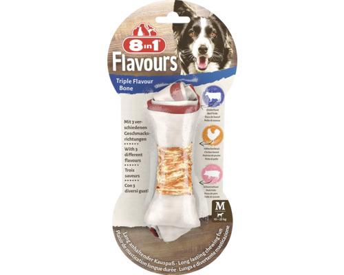Pamlsek pro psy 8in1 Triple Flavour kost žvýkací M 8in1 Flavours Triple Flavour Bone Kost pro psy střední velikosti pro psy o hmotnosti 10 až 25 kilogramů