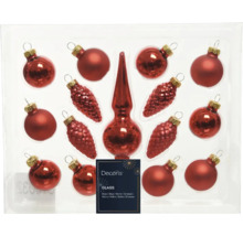 Sada skleněných vánočních koulí a špičky na stromeček